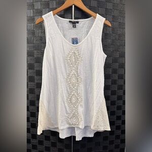 Style & Co. White Bohemian Embroidered Tank Top Size Medium